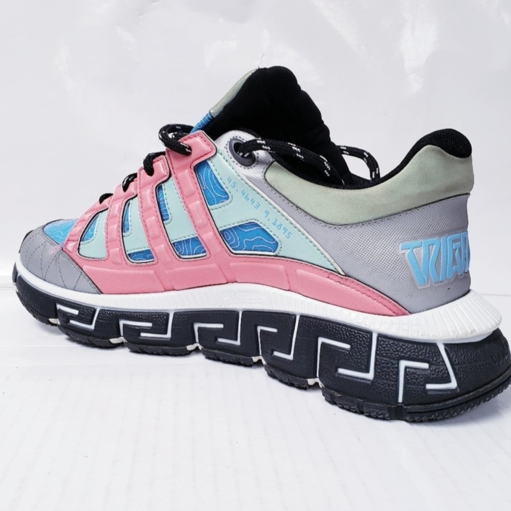 Versace Trigreca Sneakers Silver Argento Sky Bright Coral EU 45 US Mens Size 12 - Picture 11 of 13